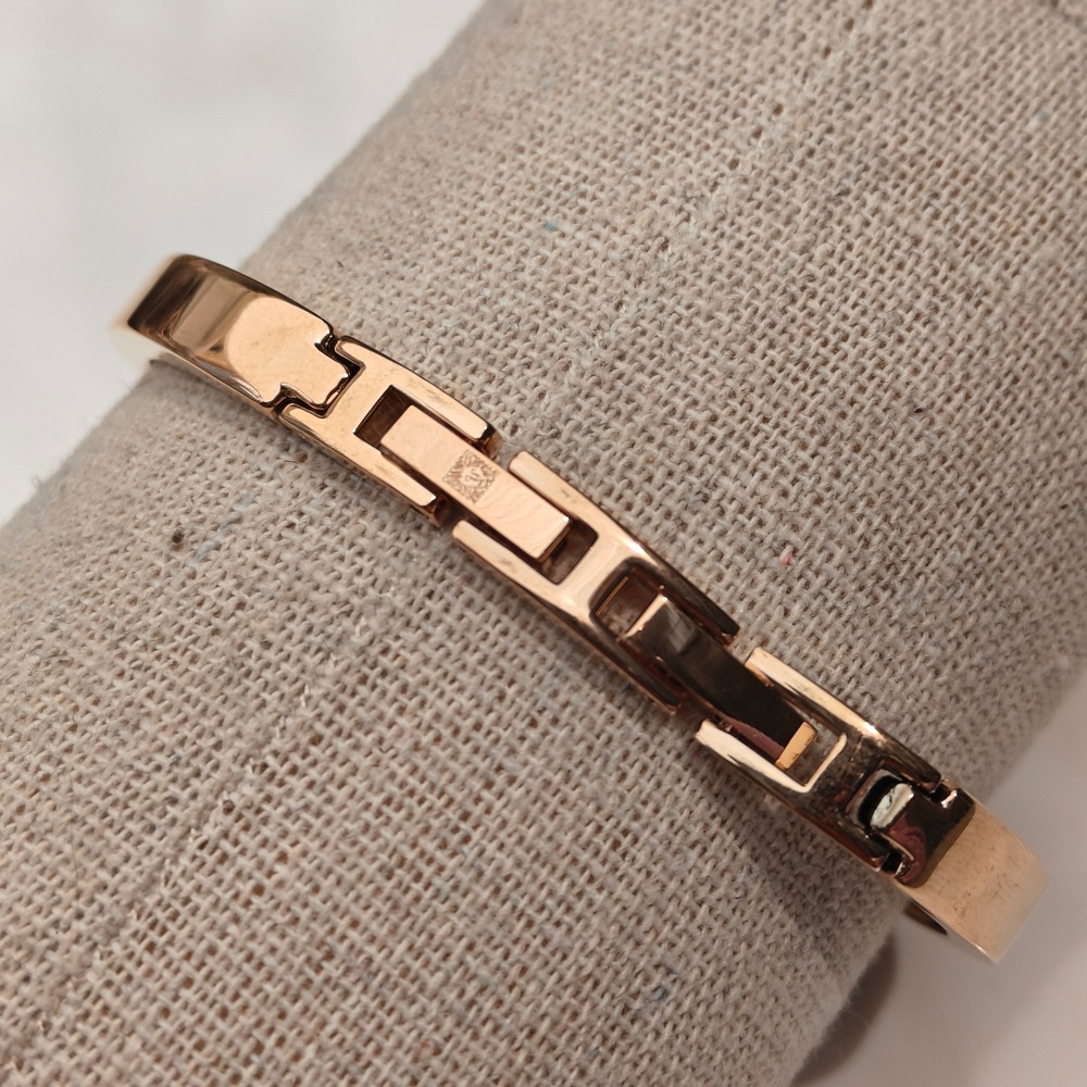 Anne Klein Rose Gold Tone Red Enamel Hinged Bangle Bracelet Cuff Extender Link - Picture 2 of 4